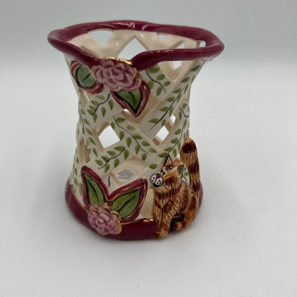 Blue Sky Clayworks Heather Goldminc Cat Rise Flowers 2004 Tealite